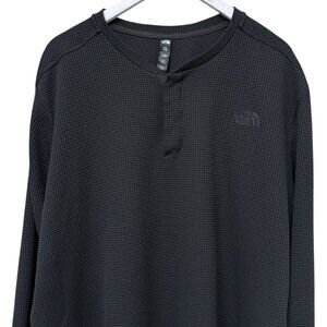 The North Face Mens Henley XXL Black Waffle Knit Long Sleeve Shirt Logo